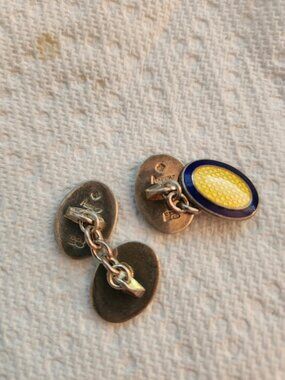 Vintage Asprey London Sterling Silver & Guilloché Enamel Chain Cufflinks